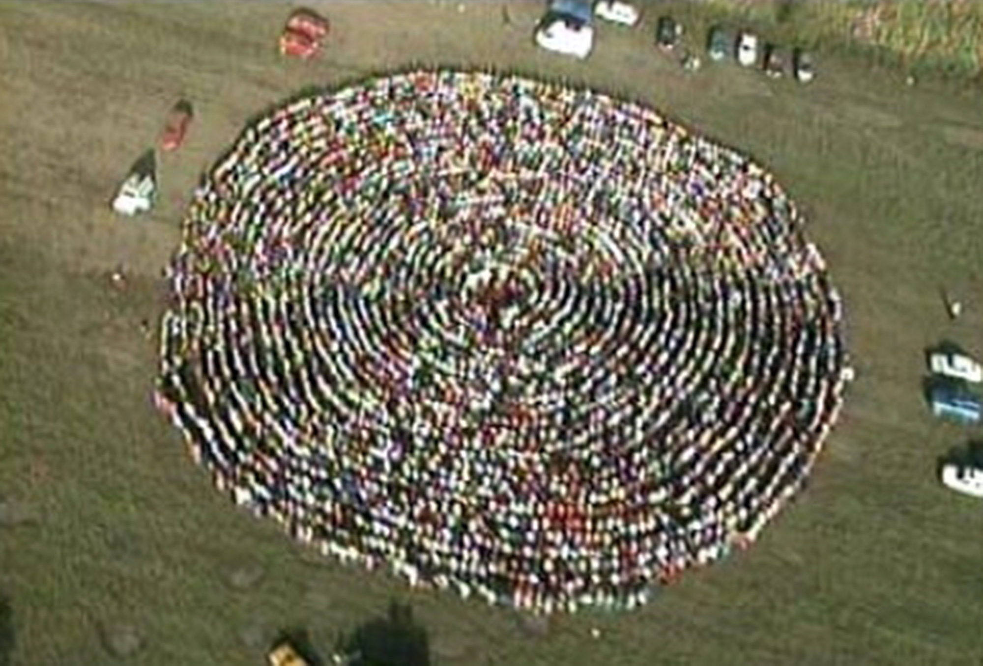 A yoga spiral made by MISA followers. Yoga spiral