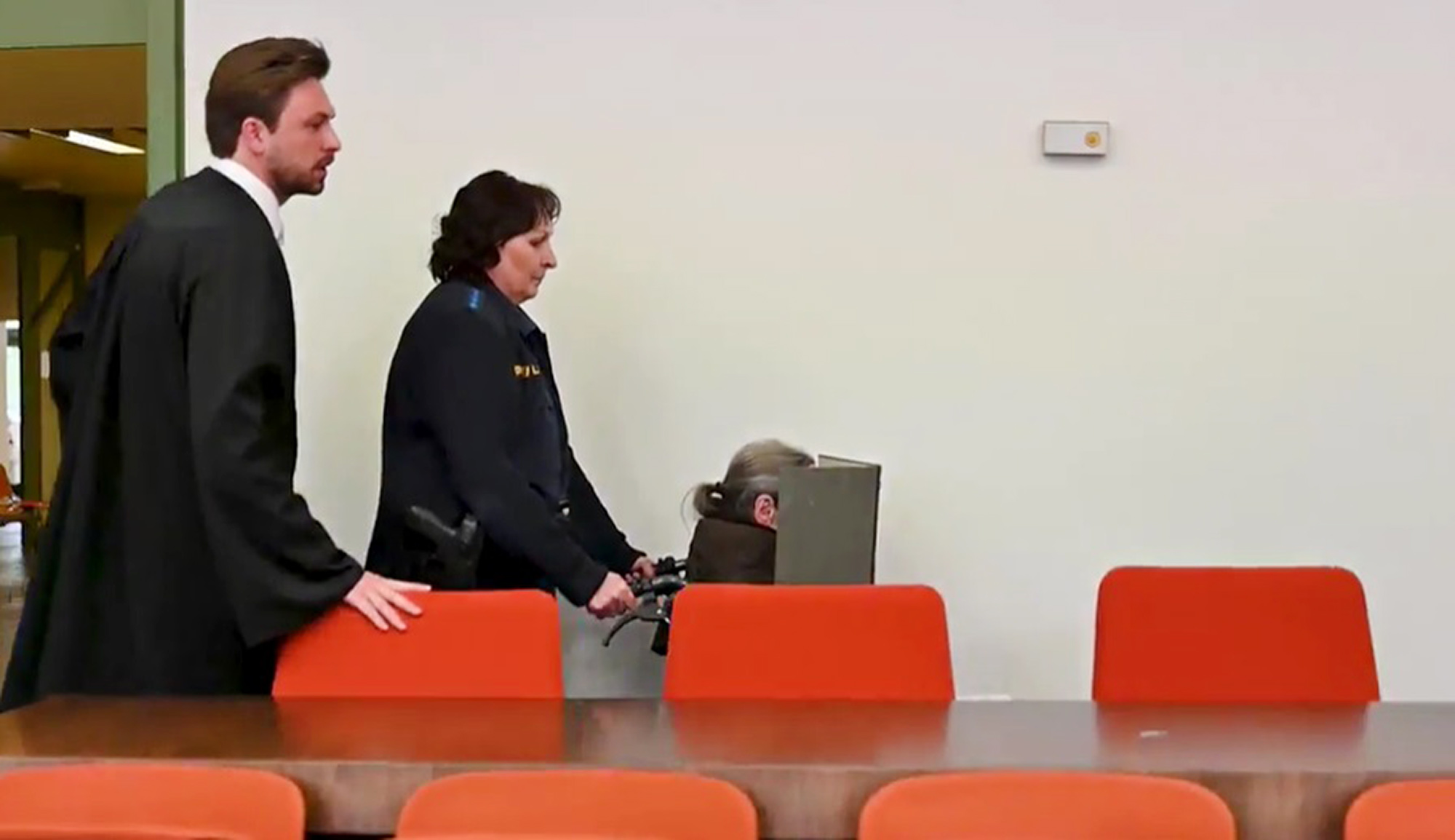 Picture shows the 90-year-old woman charged with murder in Munich, Germany. She allegedly killed her best-friend. Note: Image is a screenshot from video. Woman charged with murder