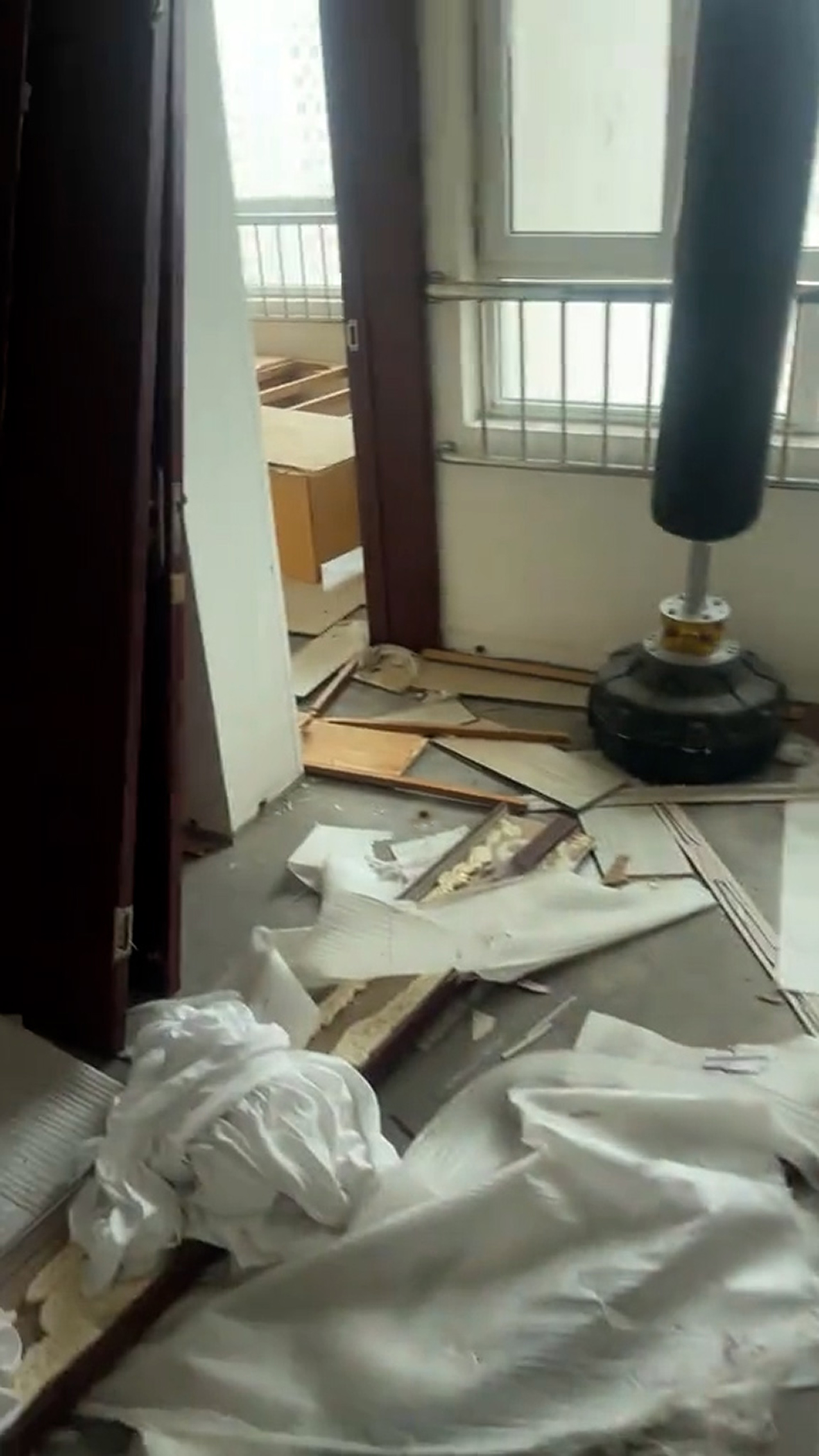 Picture shows the apartment that was demolished by mistake in Tianjin, China, on 21 April, 2025. Mr.Li let the workers compensate the damage by working on renovation. Note: Photo is a screenshot from a video. apartment that was demolished