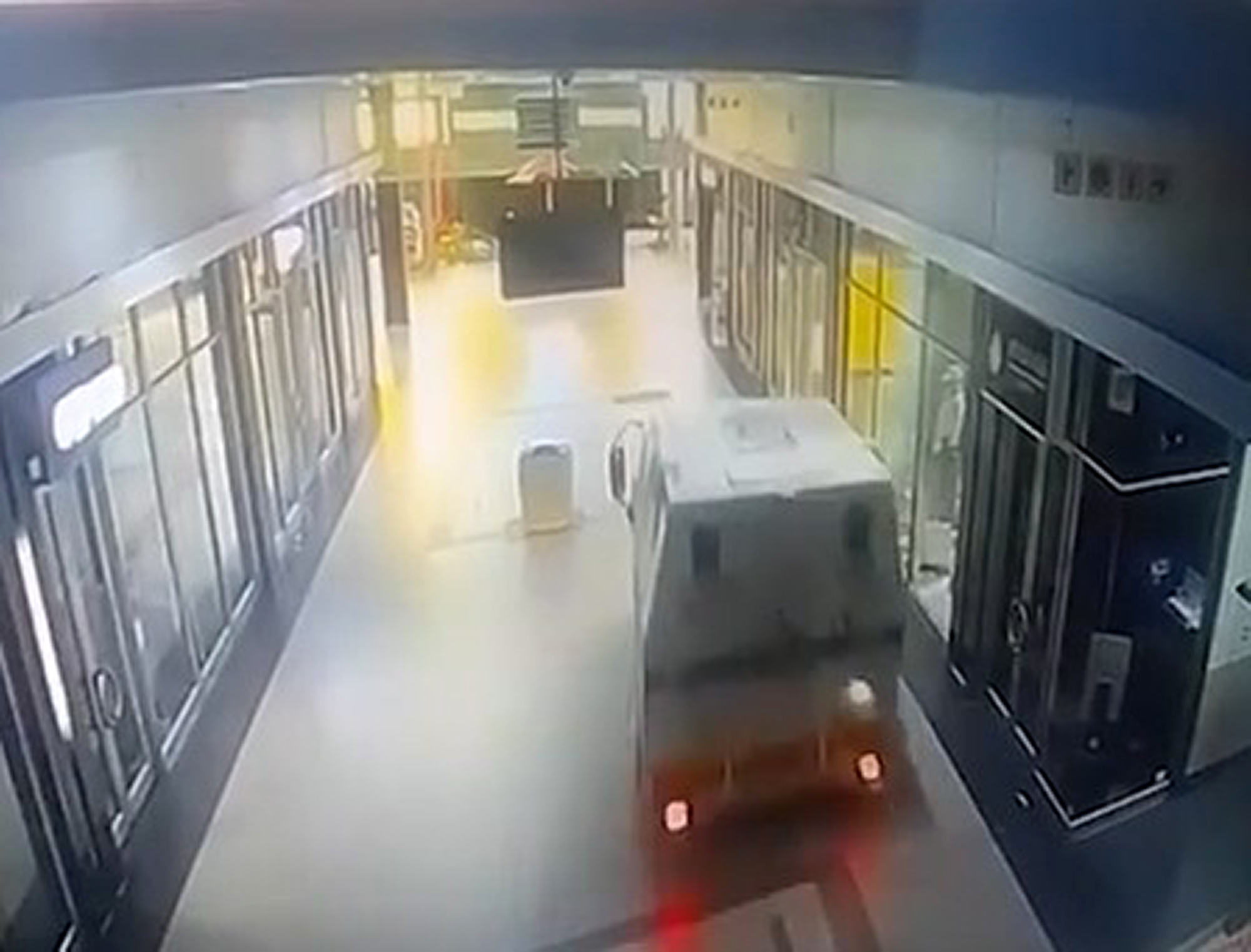 Driver of cash-in-transit vehicle drives into shopping centre to escape armed robbers in Umlazi, South Africa, on Wednesday, 30 April, 2025. The police are investigating. Note: Photo is a screenshot from a video. Driver of cash-in-transit vehicle drives into shopping centre