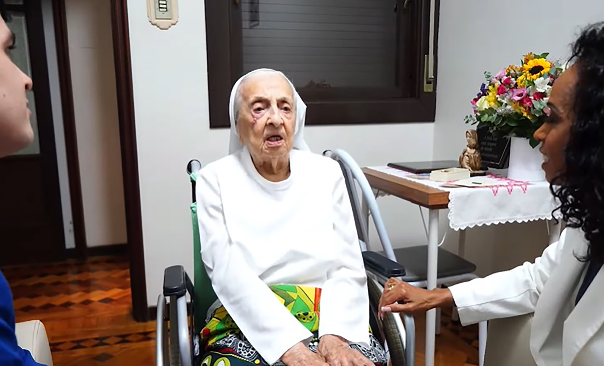 Picture shows nun Inah Canabarro Lucas, 116, undated. She was born in the city of Sao Francisco de Assis, Rio Grande do Sul, Brazil. Note: Image is a screenshot from video. Inah Canabarro Lucas