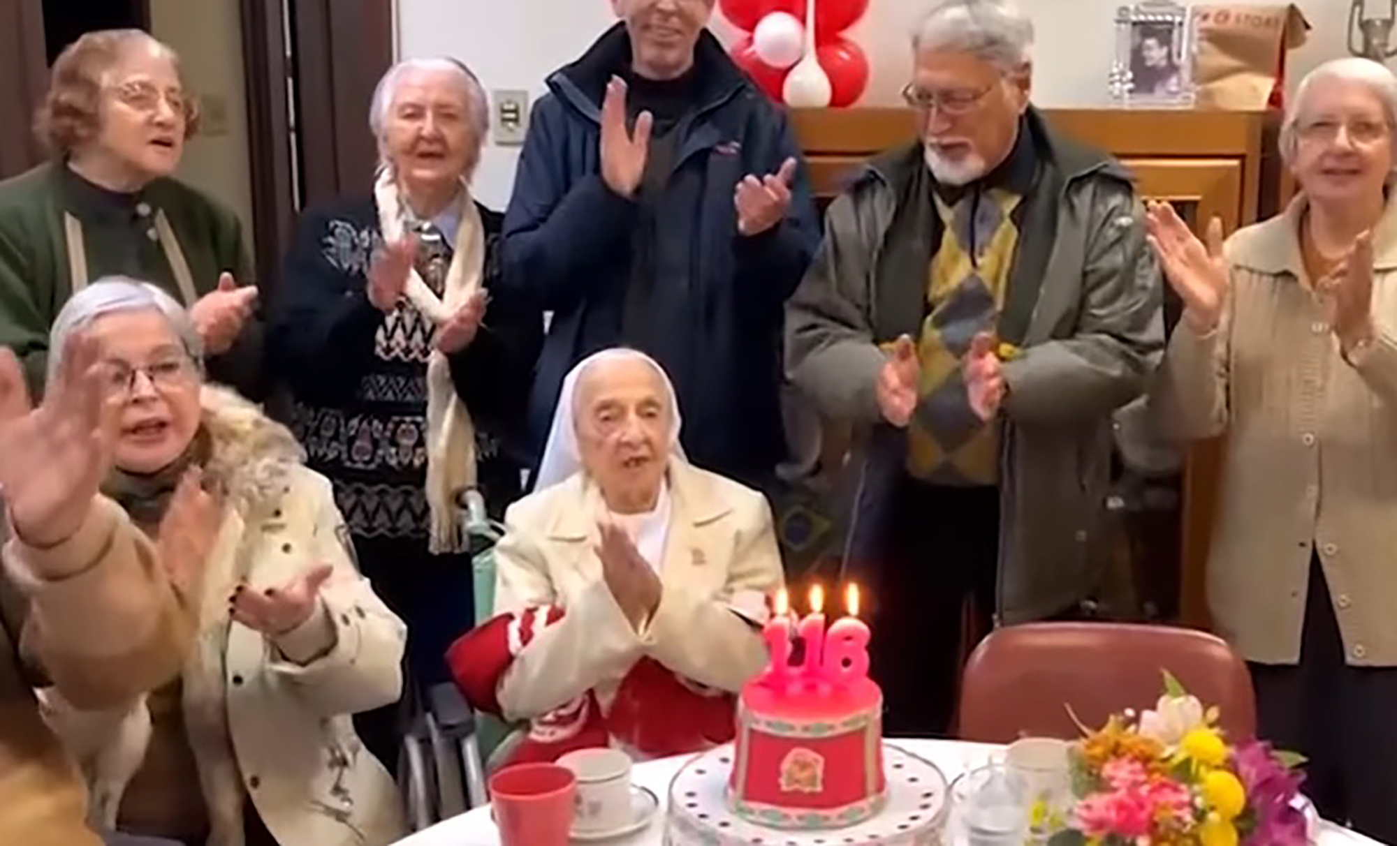 Picture shows nun Inah Canabarro Lucas, 116, undated. She was born in the city of Sao Francisco de Assis, Rio Grande do Sul, Brazil. Note: Image is a screenshot from video. Inah Canabarro Lucas, 116