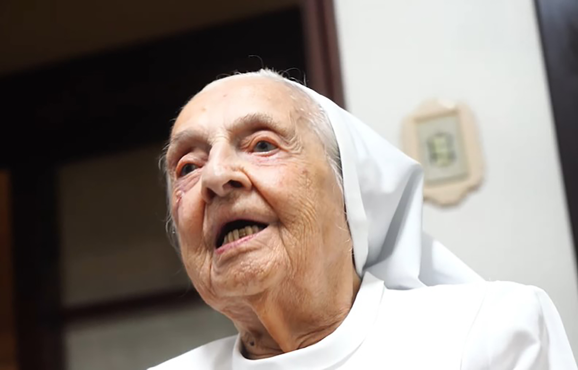 Picture shows nun Inah Canabarro Lucas, 116, undated. She was born in the city of Sao Francisco de Assis, Rio Grande do Sul, Brazil. Note: Image is a screenshot from video. Inah Canabarro Lucas
