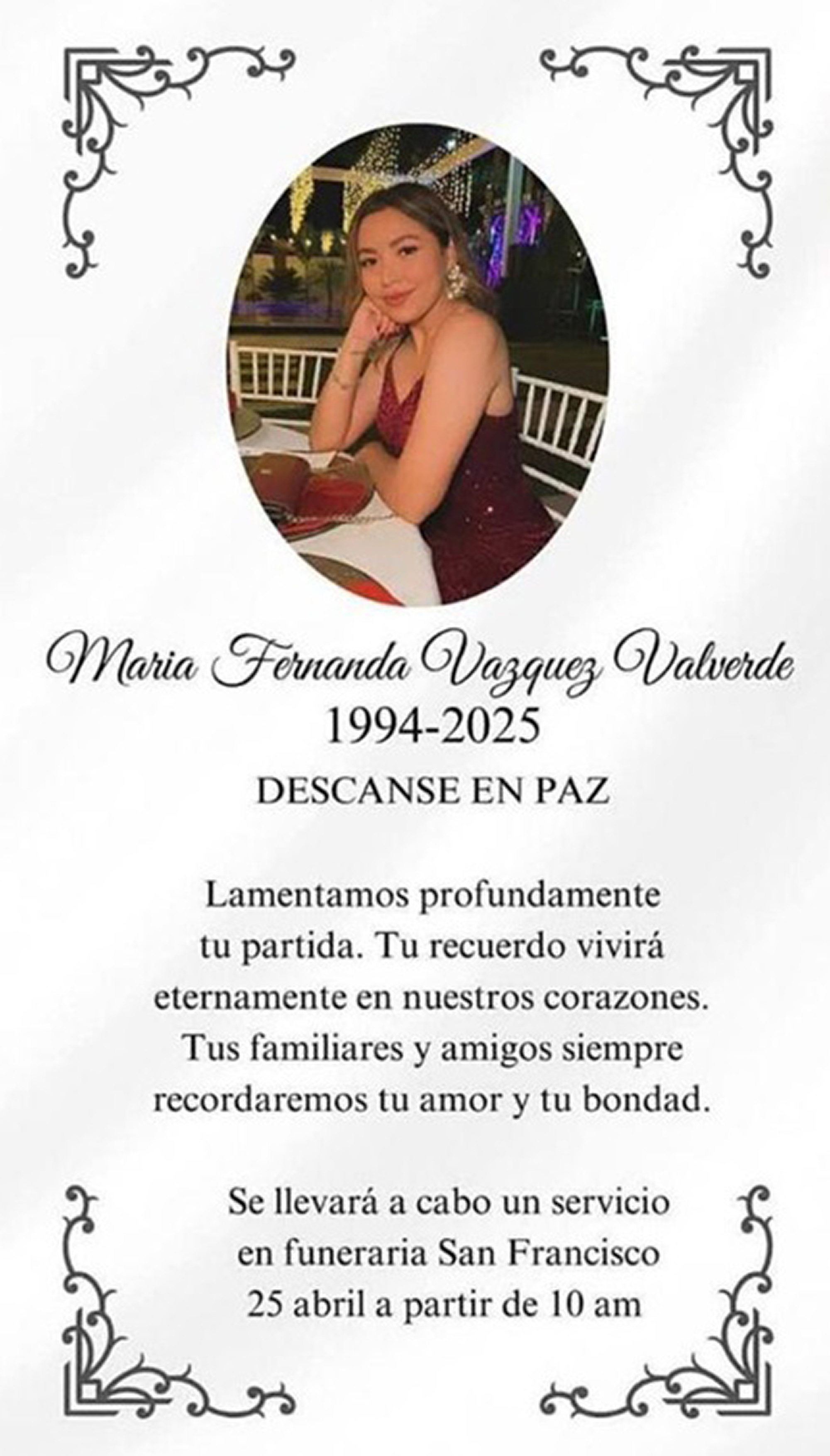 Picture shows Maria Fernanda Vazquez Mora, 31, undated. She died after a spider bite in Guaymas, Sonora, Mexico. Note: Private photo taken from local media. Maria Fernanda Vazquez Mora