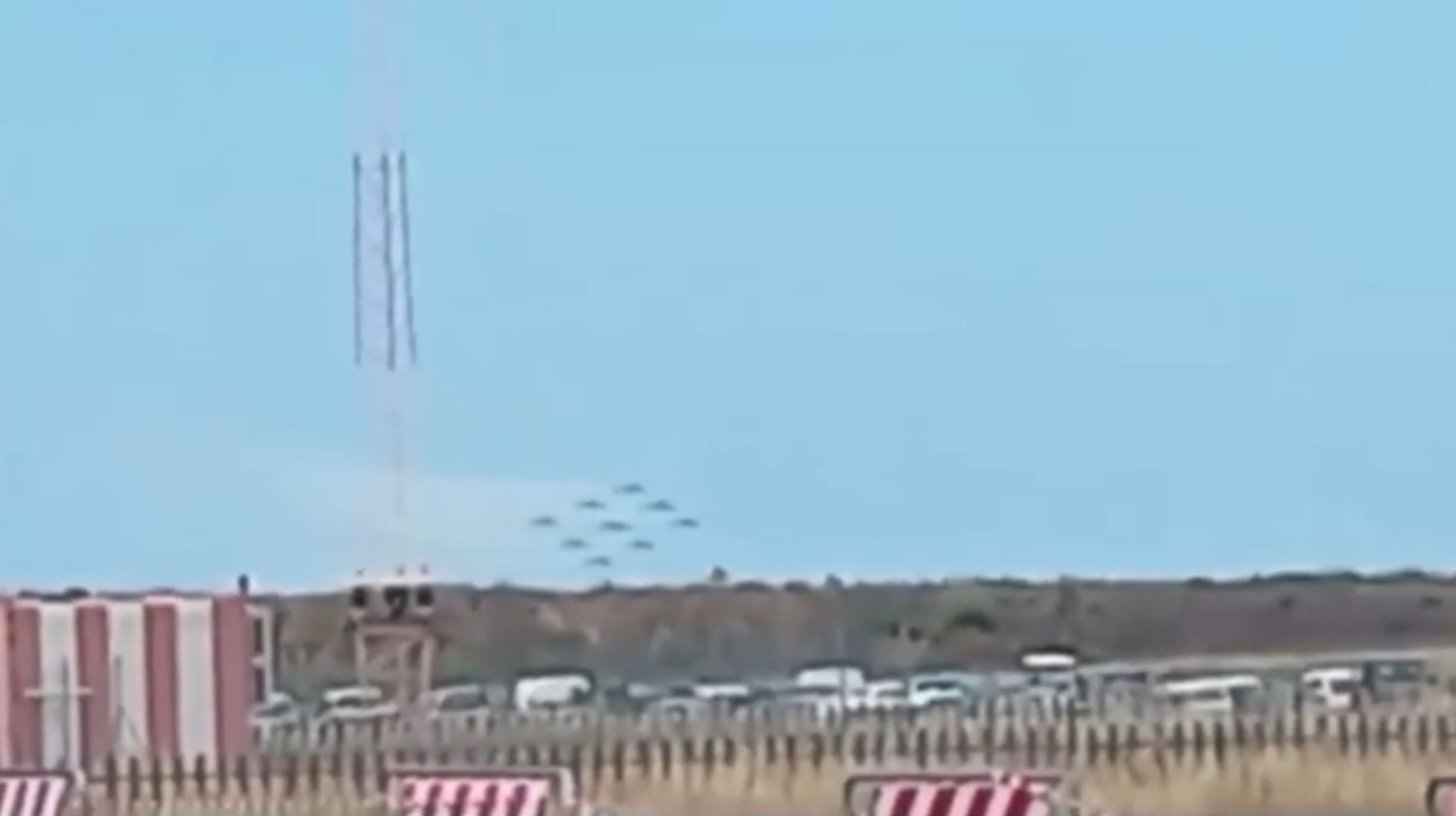 Planes fly during an air show in Pantelleria, Italy, on May 6, 2025. One pilot was injured after three planes collided. Note: Photo is a screenshot from a video Planes fly during an air show in Pantelleria