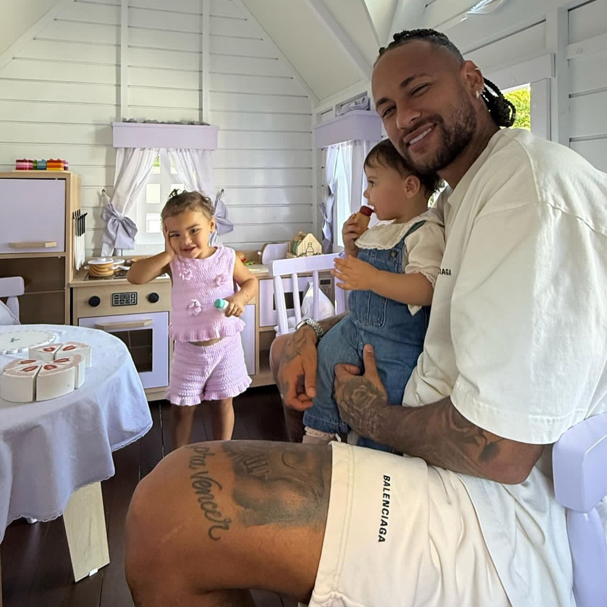 Neymar with his daughters Mavie and Helena