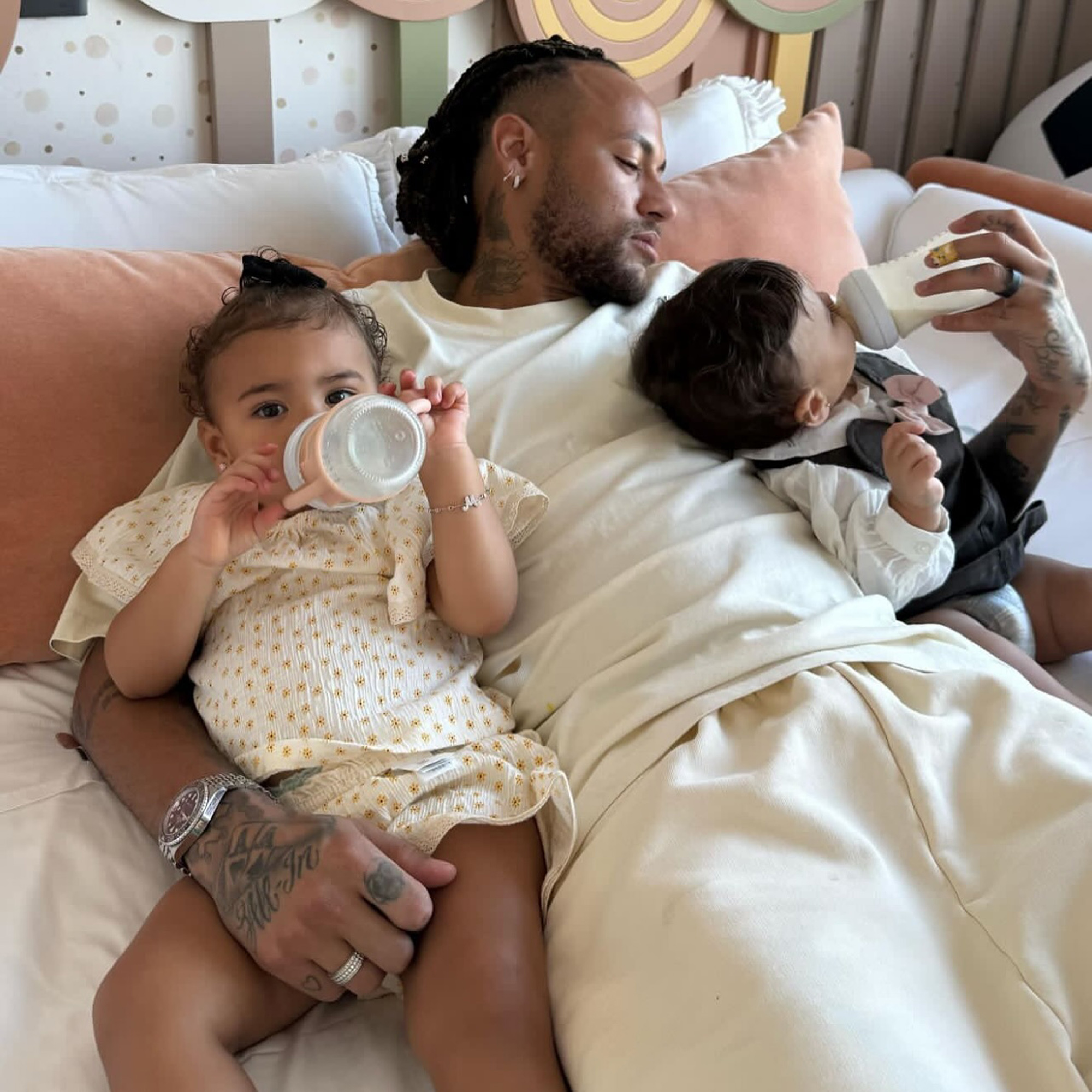 Neymar with his daughters Mavie and Helena