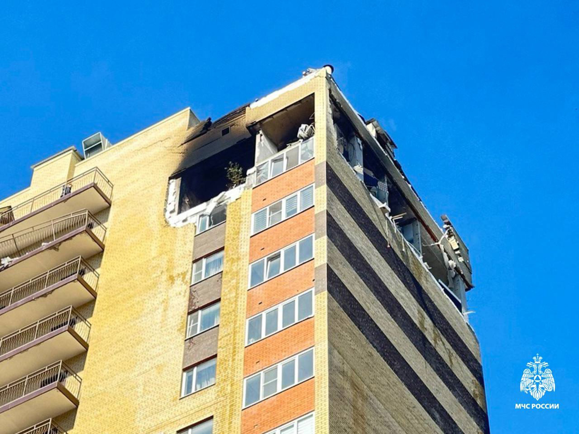 the destroyed building after the explosion at a multi-storey building in Stavropol