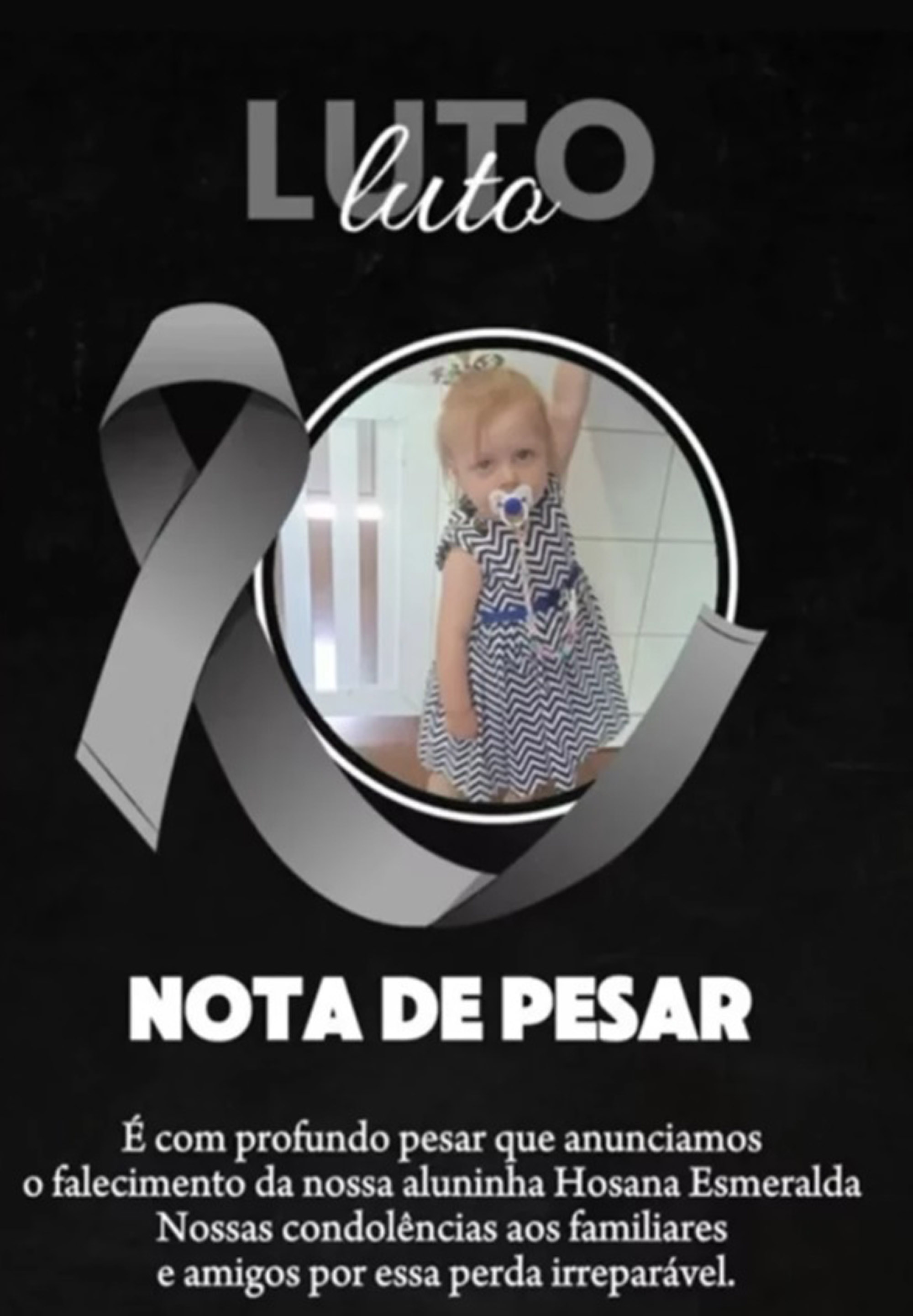 Picture shows a tribute post for little Hosana Esmeralda Silva Pegoraro, undated. Her father, Valmir Rodrigo Pegoraro killed her in Abelardo Luz, Brazil, on May 25, 2025. Note: Private photo taken from local media. Hosana Esmeralda Silva Pegoraro