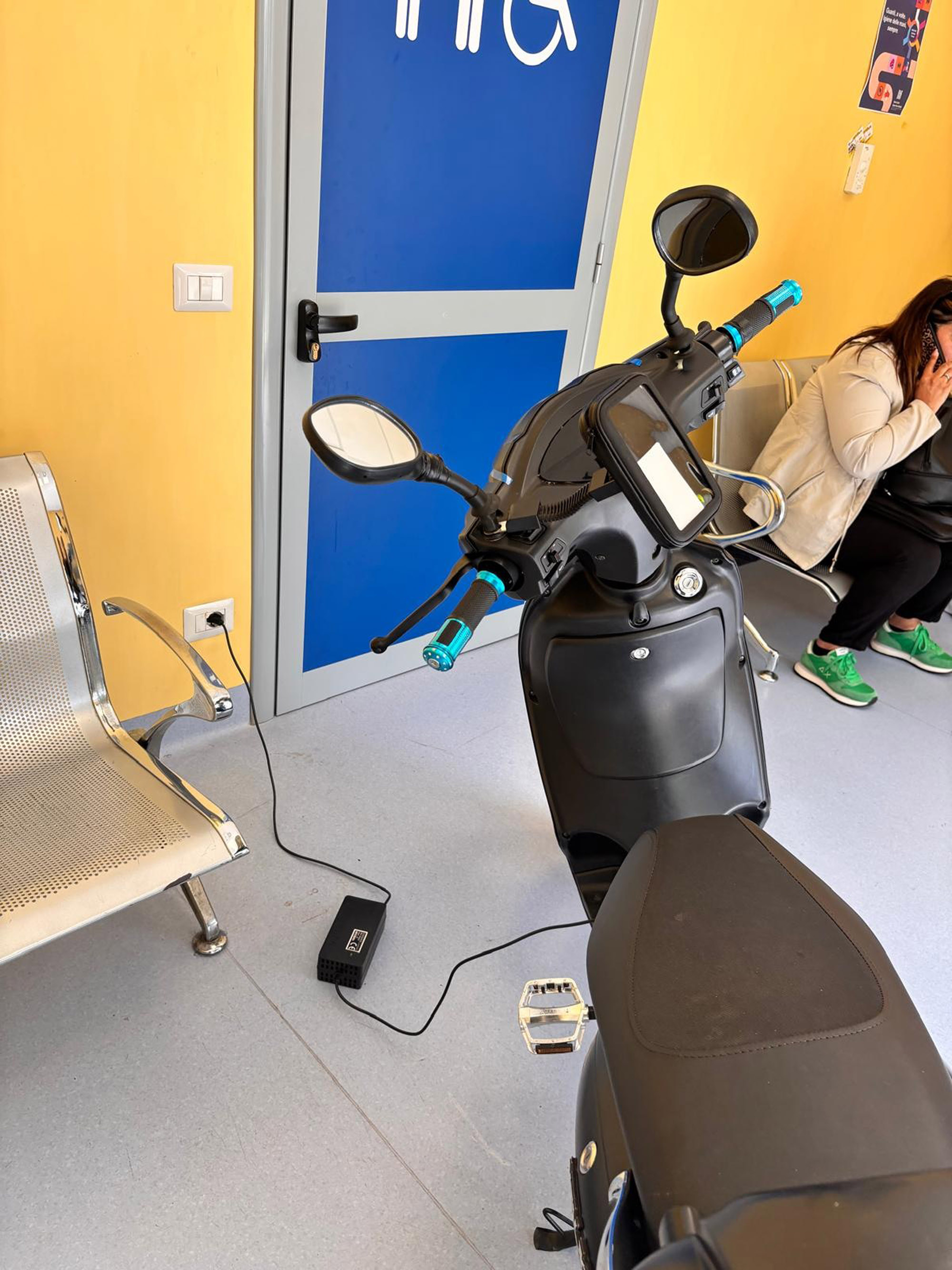 Picture shows the bike charging in hospital, undated. The University Hospital Gaetano Martino said they will report the owner about the incident in Messina, Italy. Note: Photo from hospital. the bike charging in hospital