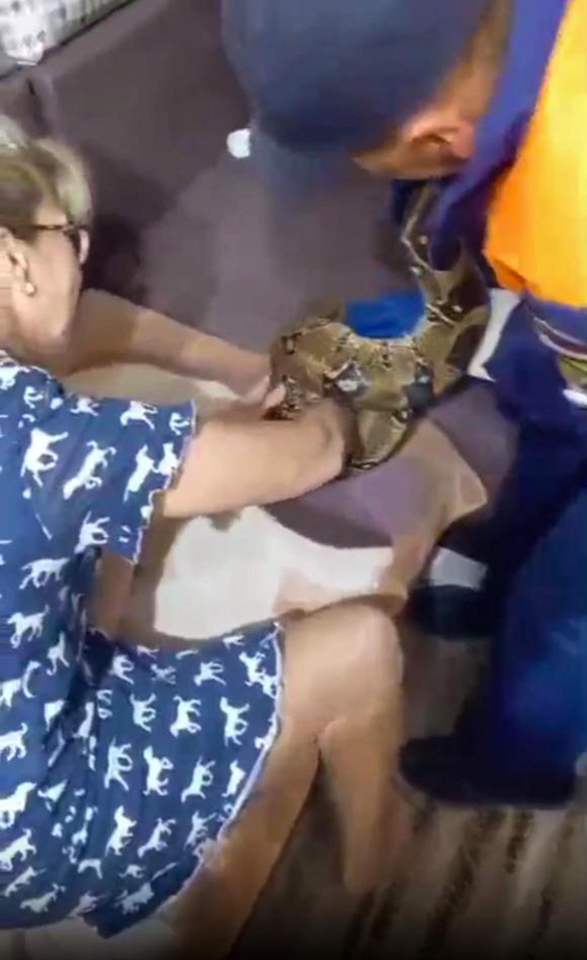 Footage shows rescuers helping a woman who was attacked by a 3-meter boa constrictor pet in Novorossiysk, Russia, undated. Footage shared by the head of the city's "Rescue Service" Alexey Oderov on Wednesday, May 28, 2025. rescuers helping a woman