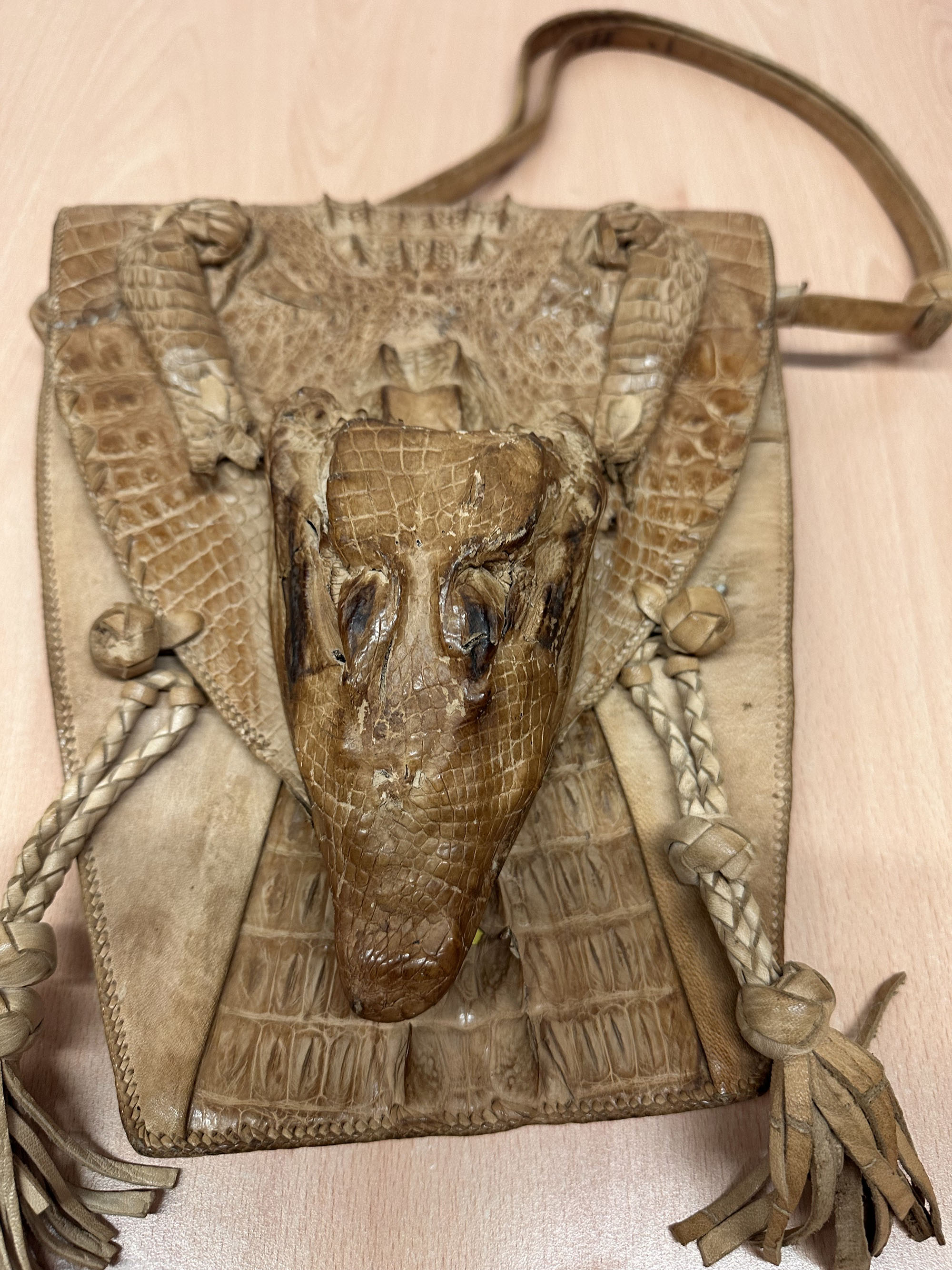 Picture shows the crocodile handbag, undated. Customs at Dusseldorf Airport confiscated the handbag from strictly protected species. Note: Photo from customs. crocodile handbag