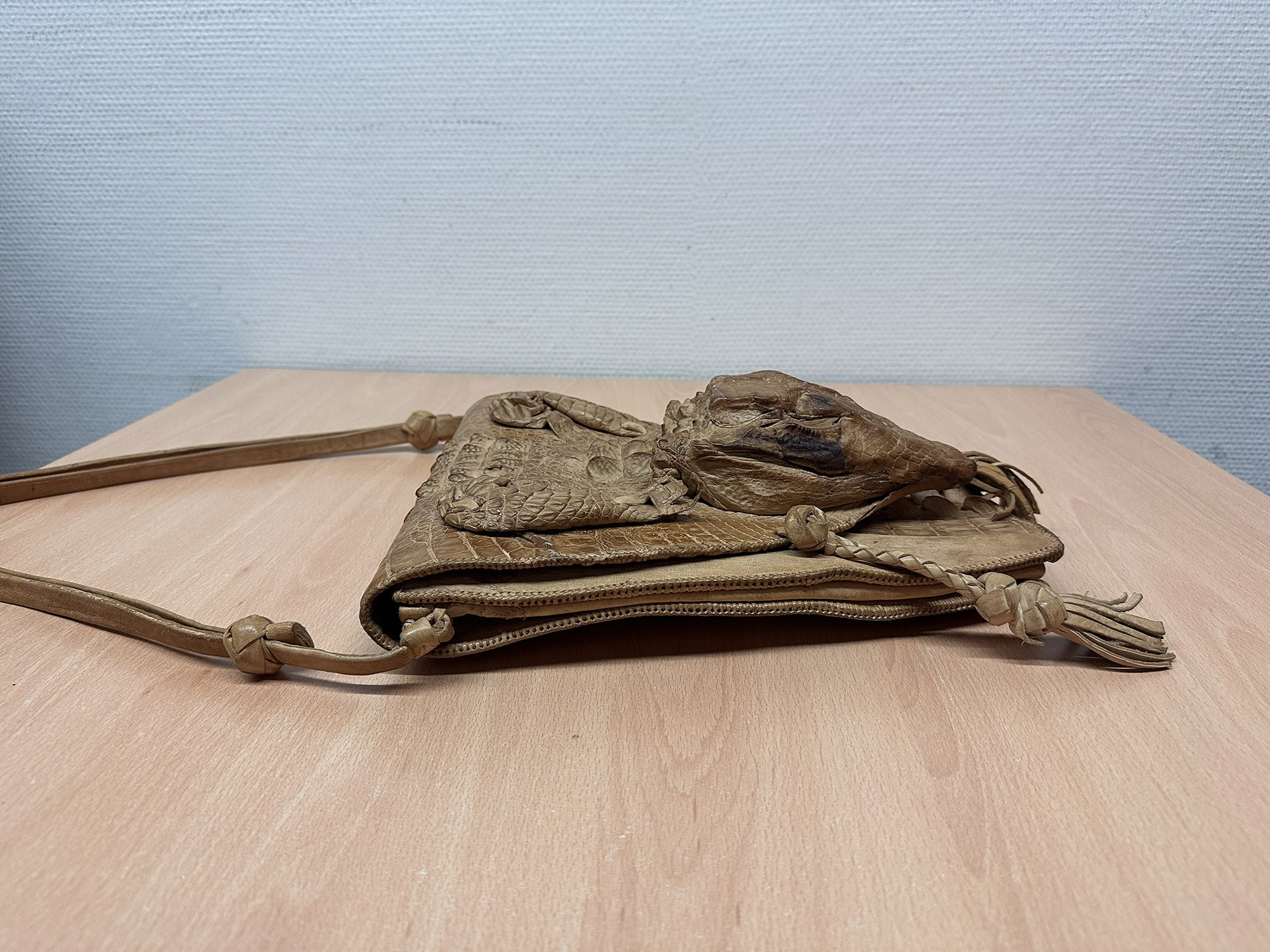 Picture shows the crocodile handbag, undated. Customs at Dusseldorf Airport confiscated the handbag from strictly protected species. Note: Photo from customs. crocodile handbag
