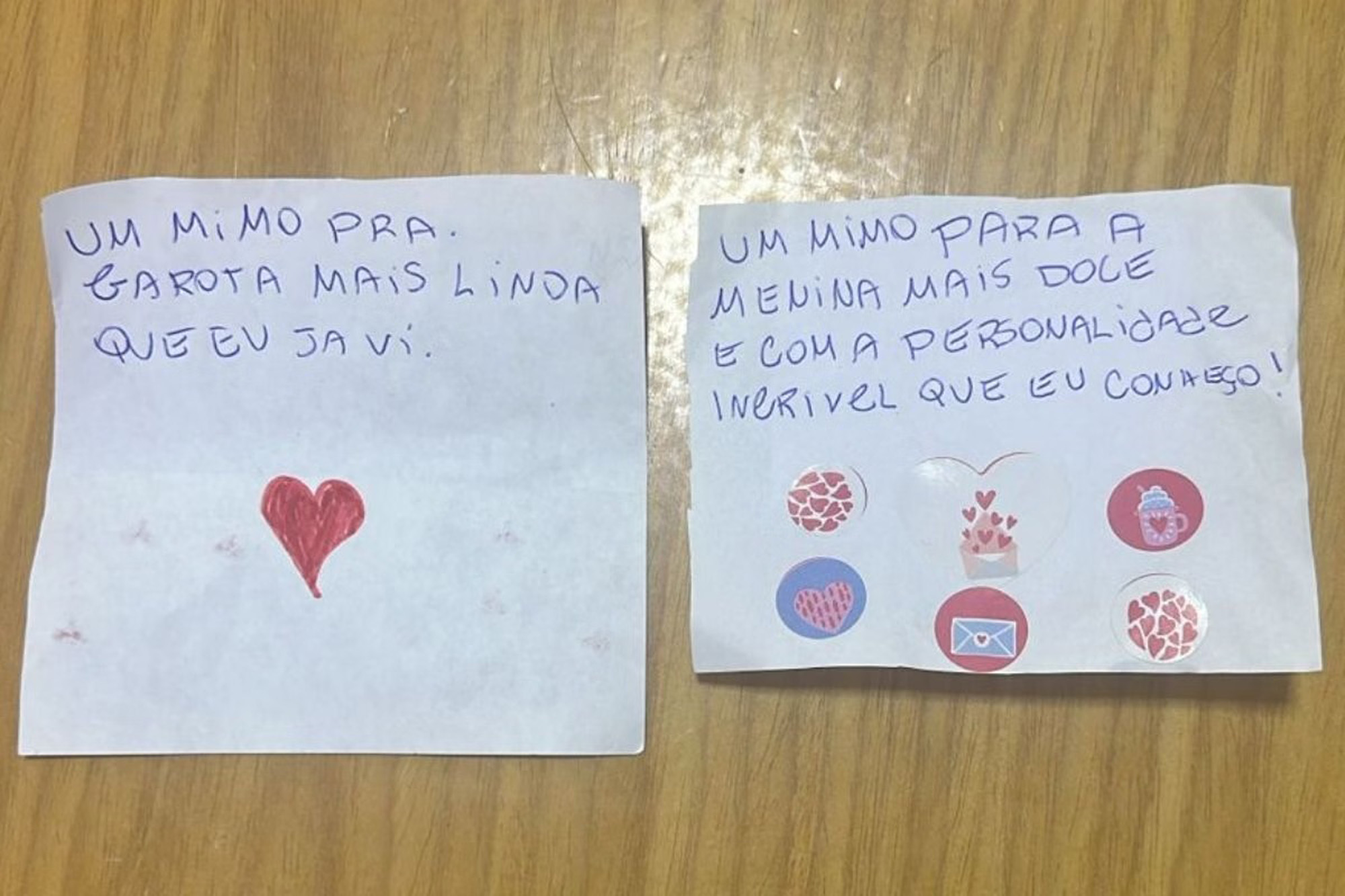 Picture shows notes sent to Kamilly Vitoria Nogueira Da Silva and Ana Luiza de Oliveira Neves along with the poisoned cake, undated. Ana Luiza died after eating a poisoned cake in Itapecerica da Serra, Brazil on June 1, 2025. Note: Private photo. notes sent to Kamilly Vitoria Nogueira Da Silva and Ana Luiza de Oliveira Neves