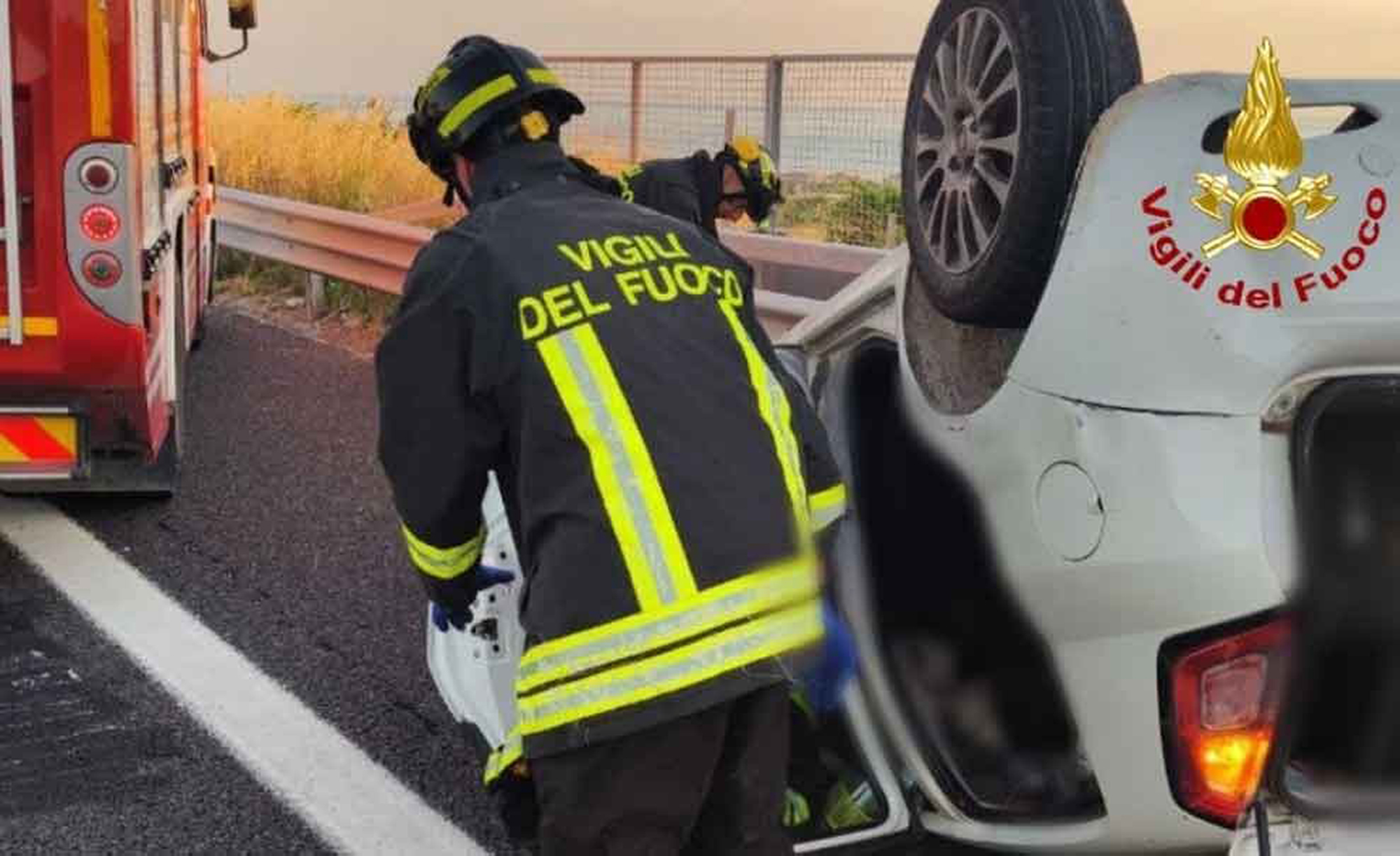 Picture shows rescue teams at the incident scene, undated. Marco Barelli died in a car crash after Montemarciano pay toll in Italy. Note: Firefighters' photo. rescue teams at the incident scene
