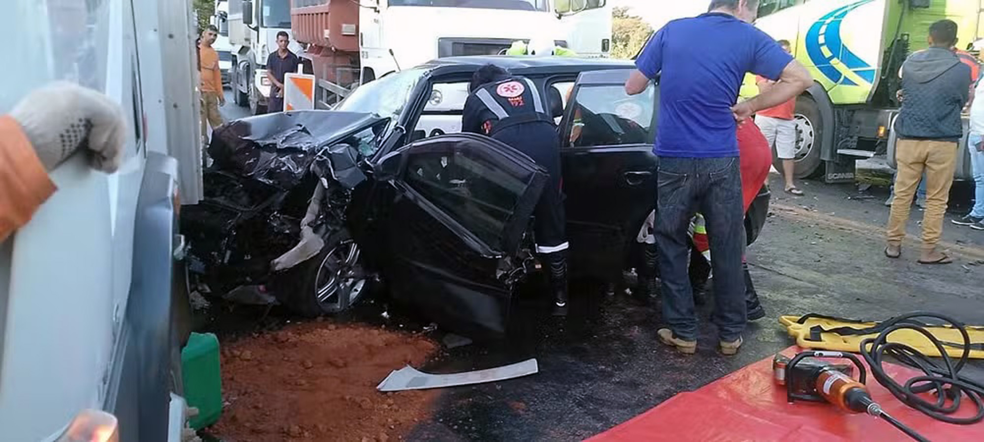 Picture shows the incident scene, undated. Celma Lopes dos Reis and Isac Lopes dos Reis died after a car crash while going to their mother's funeral in Bocaiuva, Brazil, on Jun.10, 2025. Note: Hospital photo. Celma Lopes dos Reis and Isac Lopes dos Reis