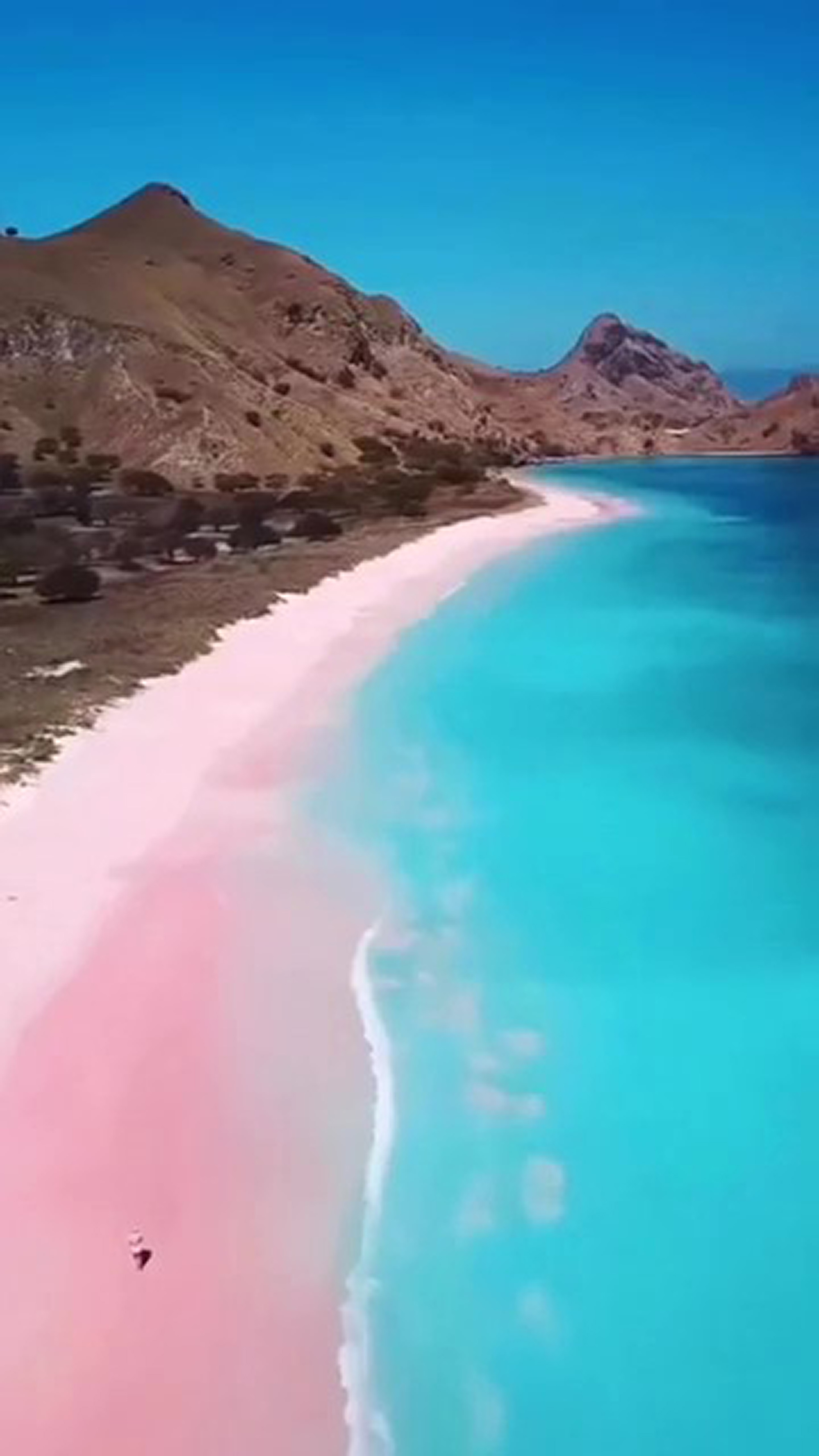 Photo shows Pink Beach on Komodo Island, Indonesia, undated. A Chinese tourist drowned on the beach on 18 June, 2025. Note: Photo is a screenshot from a video. Pink Beach on Komodo Island