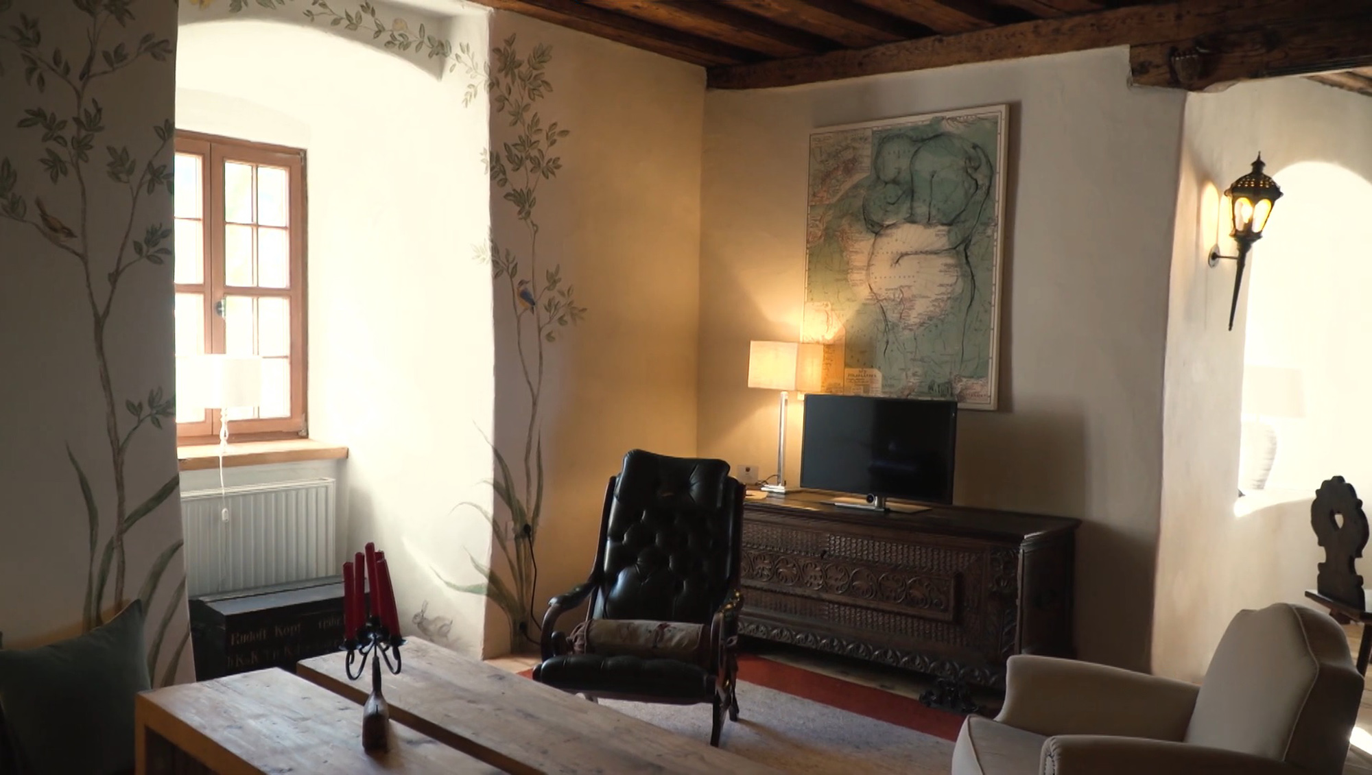 Picture shows the interior of the Glopper Castle in Vorarlberg, Austria, undated. It has been listed for sale. Note: Image is a screenshot from video. Picture shows the interior of the Glopper Castle in Vorarlberg
