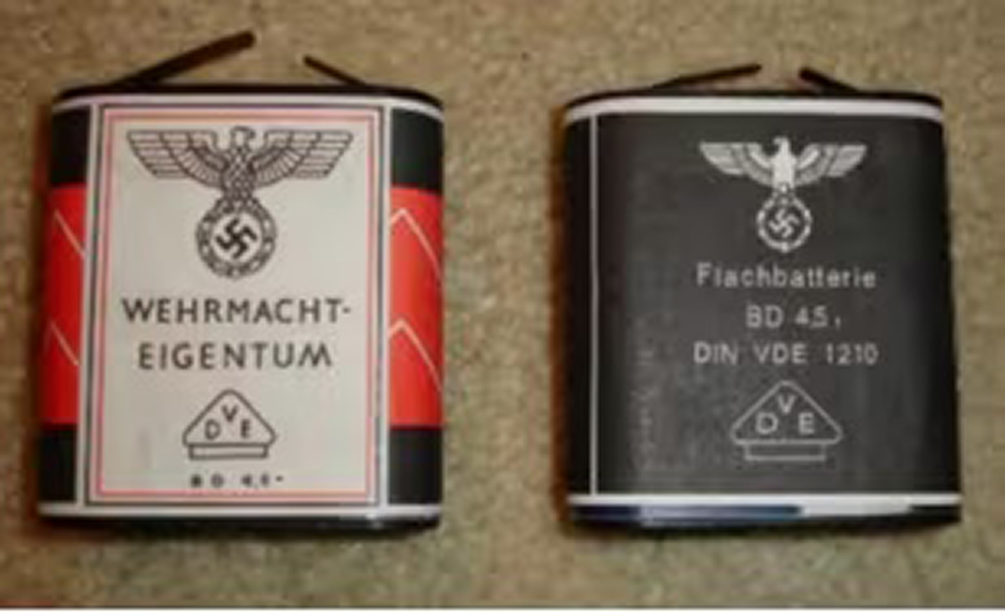 Picture shows batteries with “Wehrmacht property” written on them. A group of 25 men in Wehrmacht uniforms were stopped by the Bernese cantonal police after crossing the Wildhorn massif. Note: Private photo. Picture shows batteries with “Wehrmacht property”