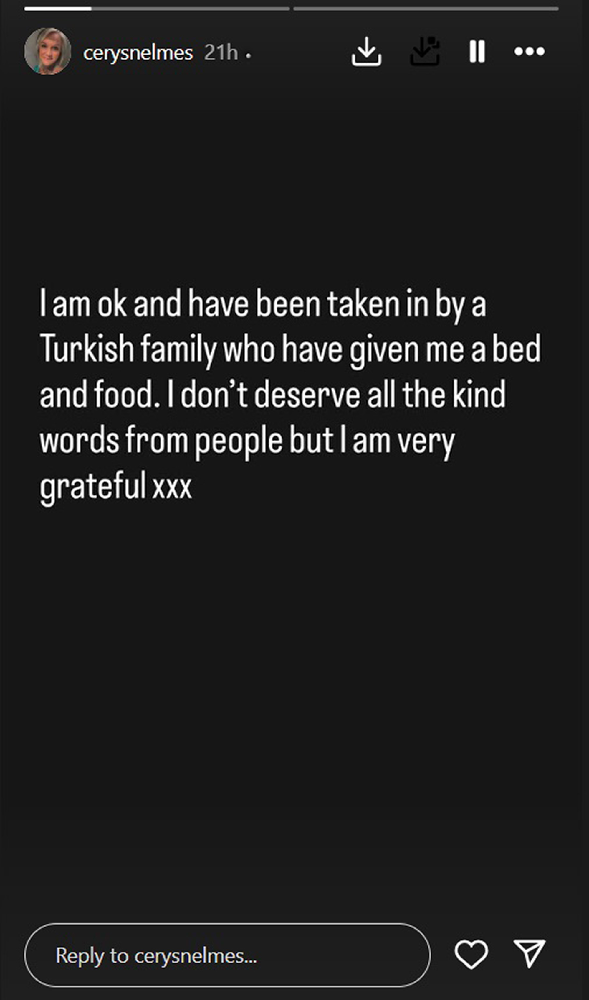 Cerys Nelmes Instagram story