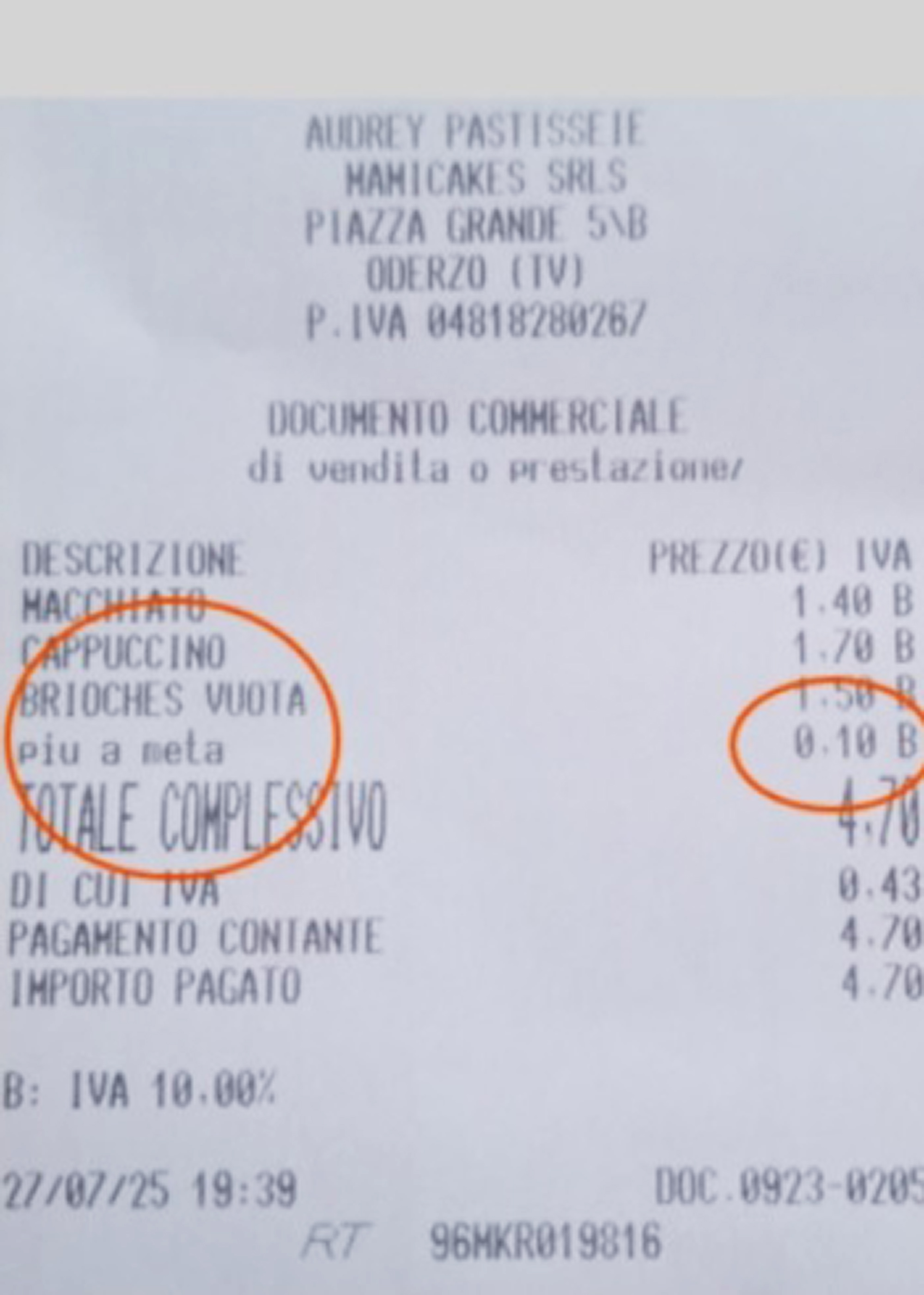 Picture shows the receipt