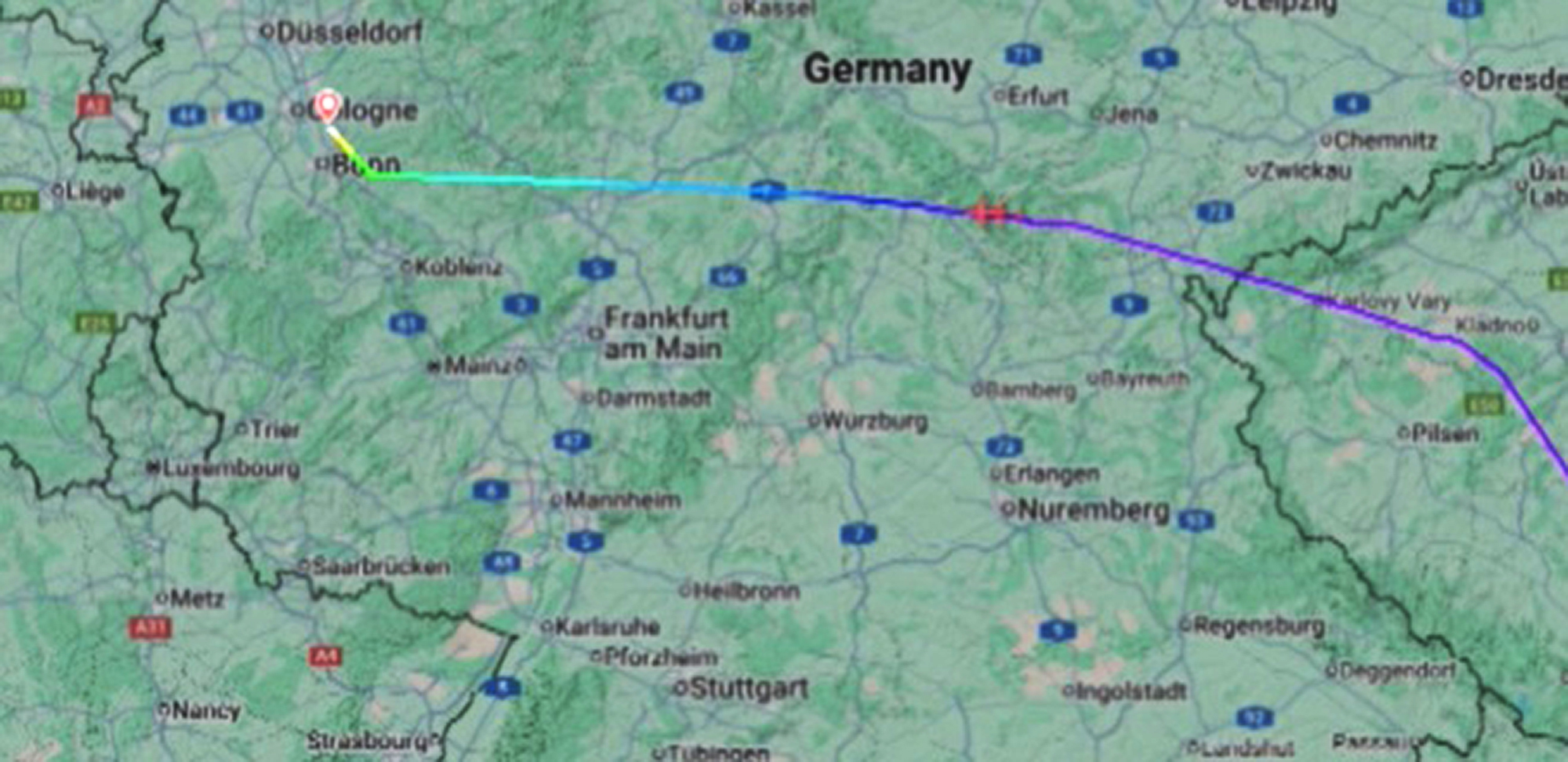 Picture shows the aircraft diverting to Cologne Airport