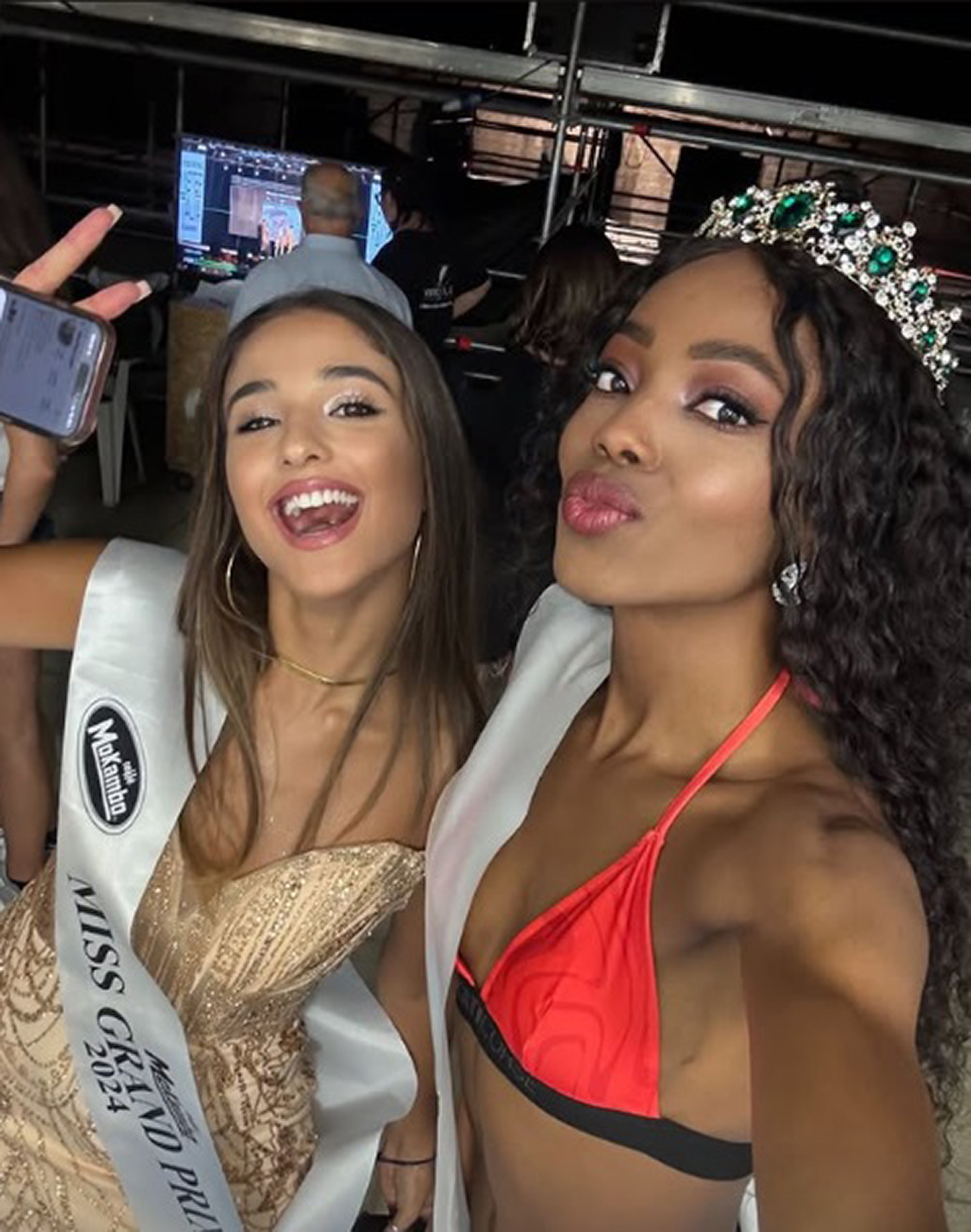 Miss Grand Prix Estefani Yan, 27, (right) poses in undated photo. She is living in Carpi, Italy. Note: Private photo taken from social media. Estefani Yan