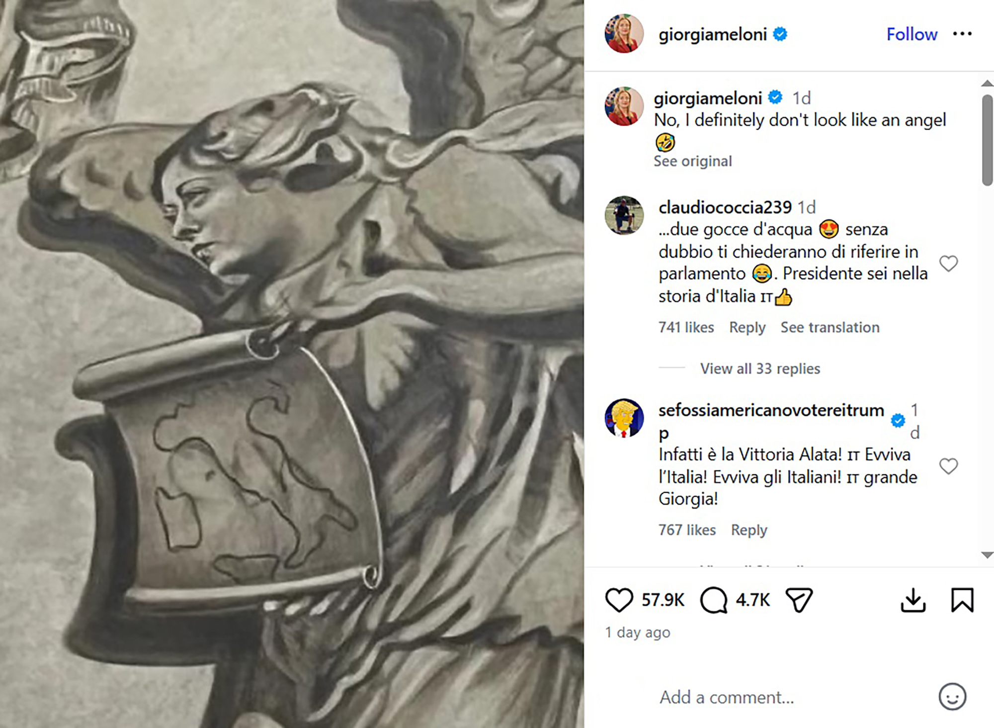 Picture shows Giorgia Meloni's post