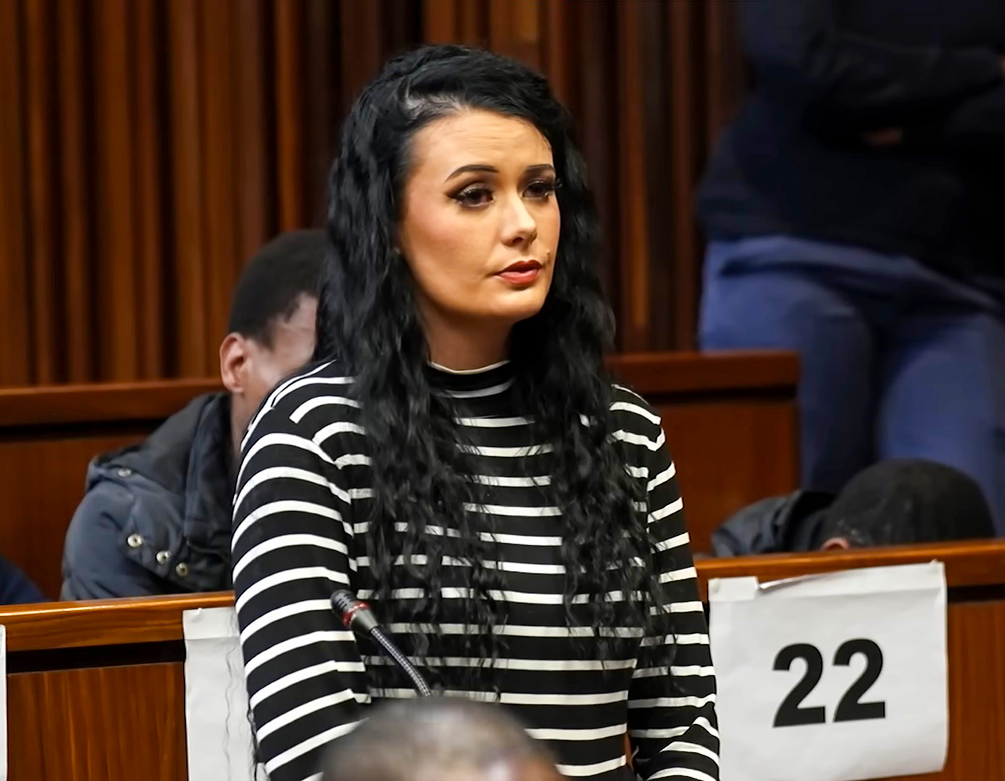 Picture shows Amber Hughes on trial, undated. She admitted to murdering her boyfriend's daughter at the Johannesburg High Court, South Africa. Note: Image is a screenshot from video. Picture shows Amber Hughes on trial,
