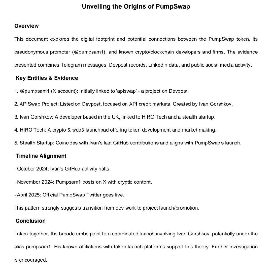 The document revealing critical links between PumpSwap token and the developer Ivan Gorshkov 1747869116044-s8buxbrn.jpg