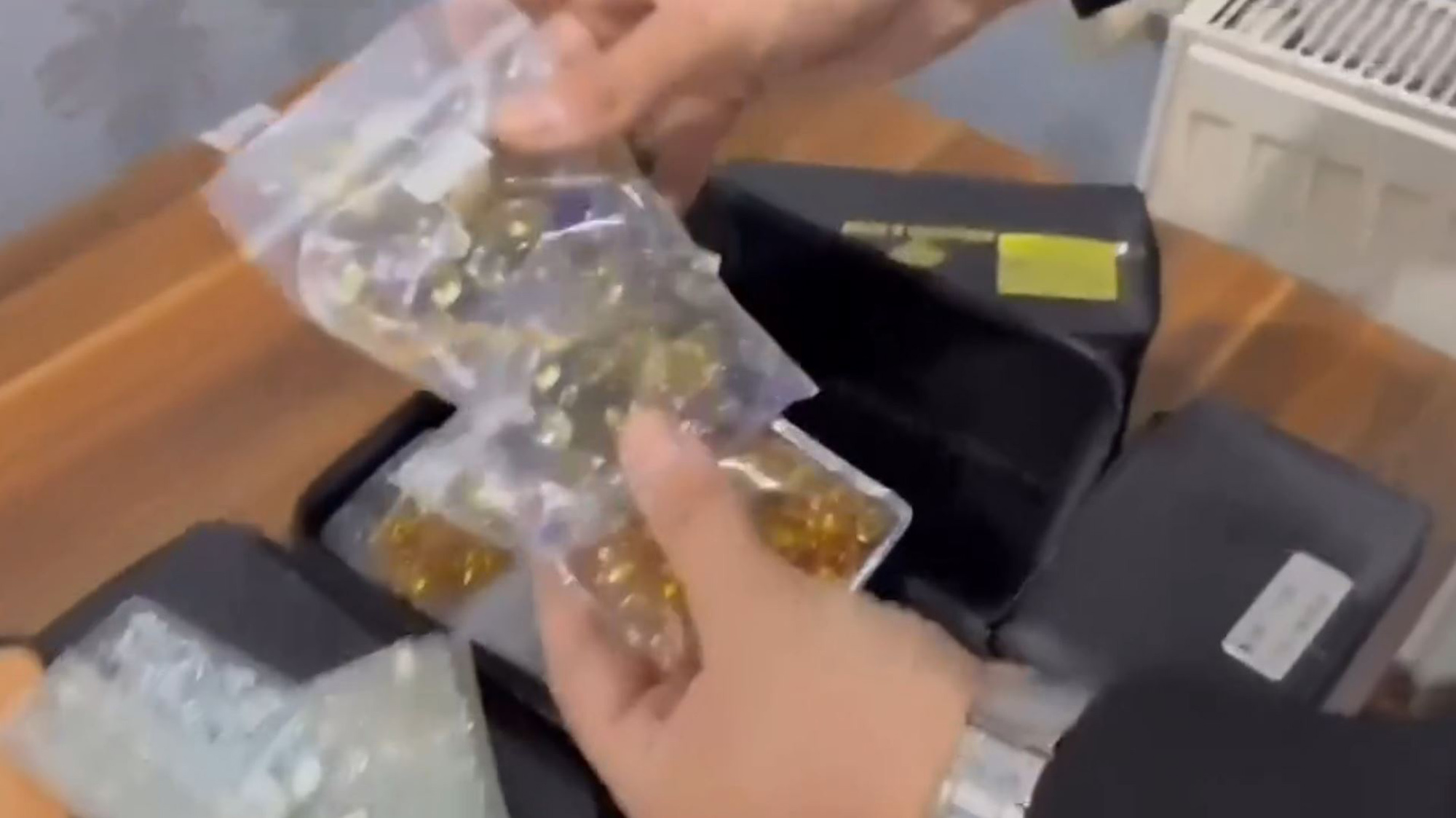 Authorities present the result of the precious stones operation, undated. Two people were arrested after a passenger was caught smuggling at the Istanbul Airport, Turkey, on May 12, 2025. Note: Photo is a screenshot from a video(Istanbul Police Department/Newsflash/NX) 1747845412557-66ohuj0p.jpg