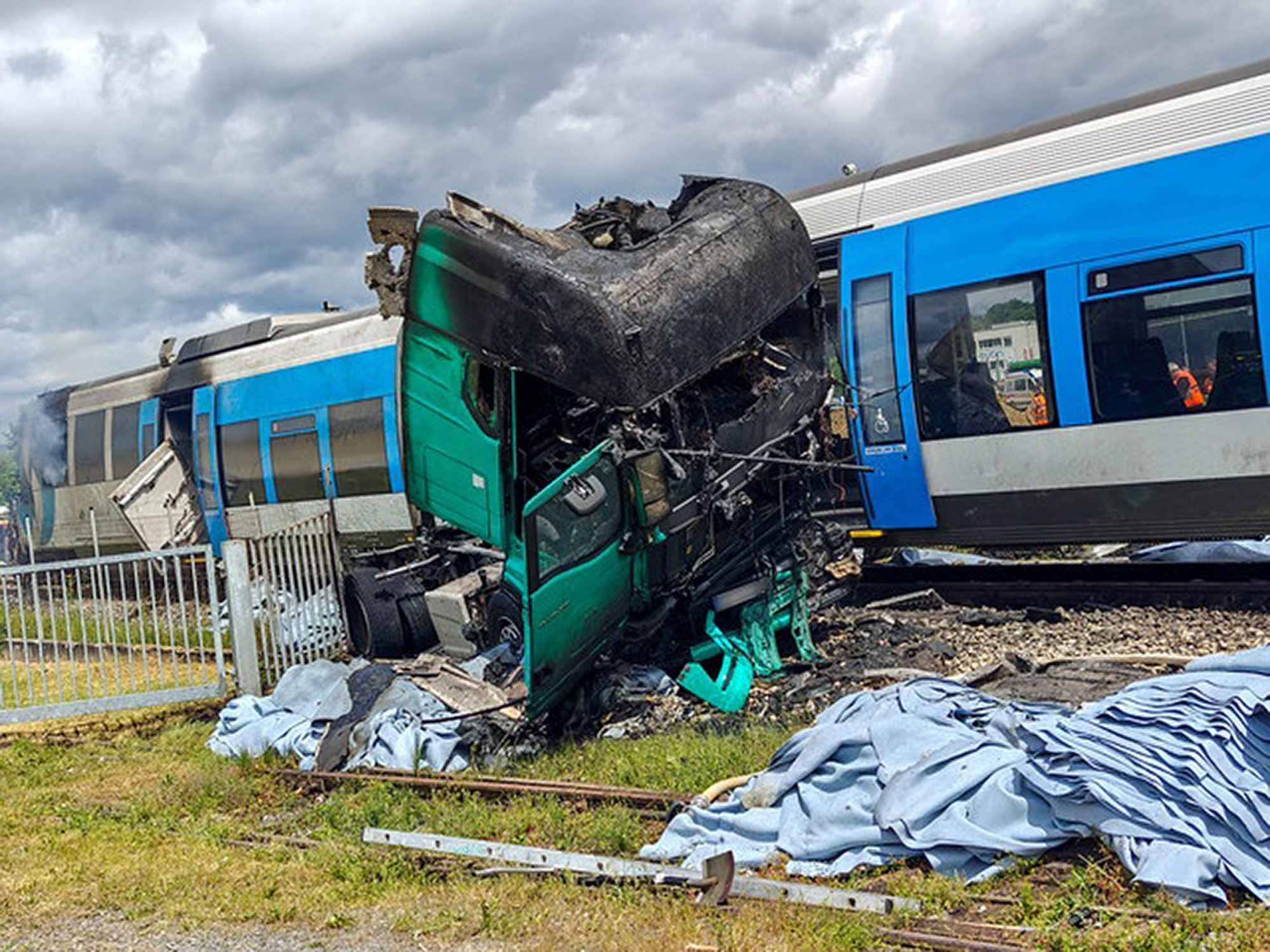 Picture shows the scene of the accident where truck collided with train in St. Ruprecht an der Raab, Austria, May 26, 2025. Note: Permission obtained for photo from BFV Weiz. (BFV Weiz/Newsflash/NX) 1748546129949-gtbj2q0d.jpg