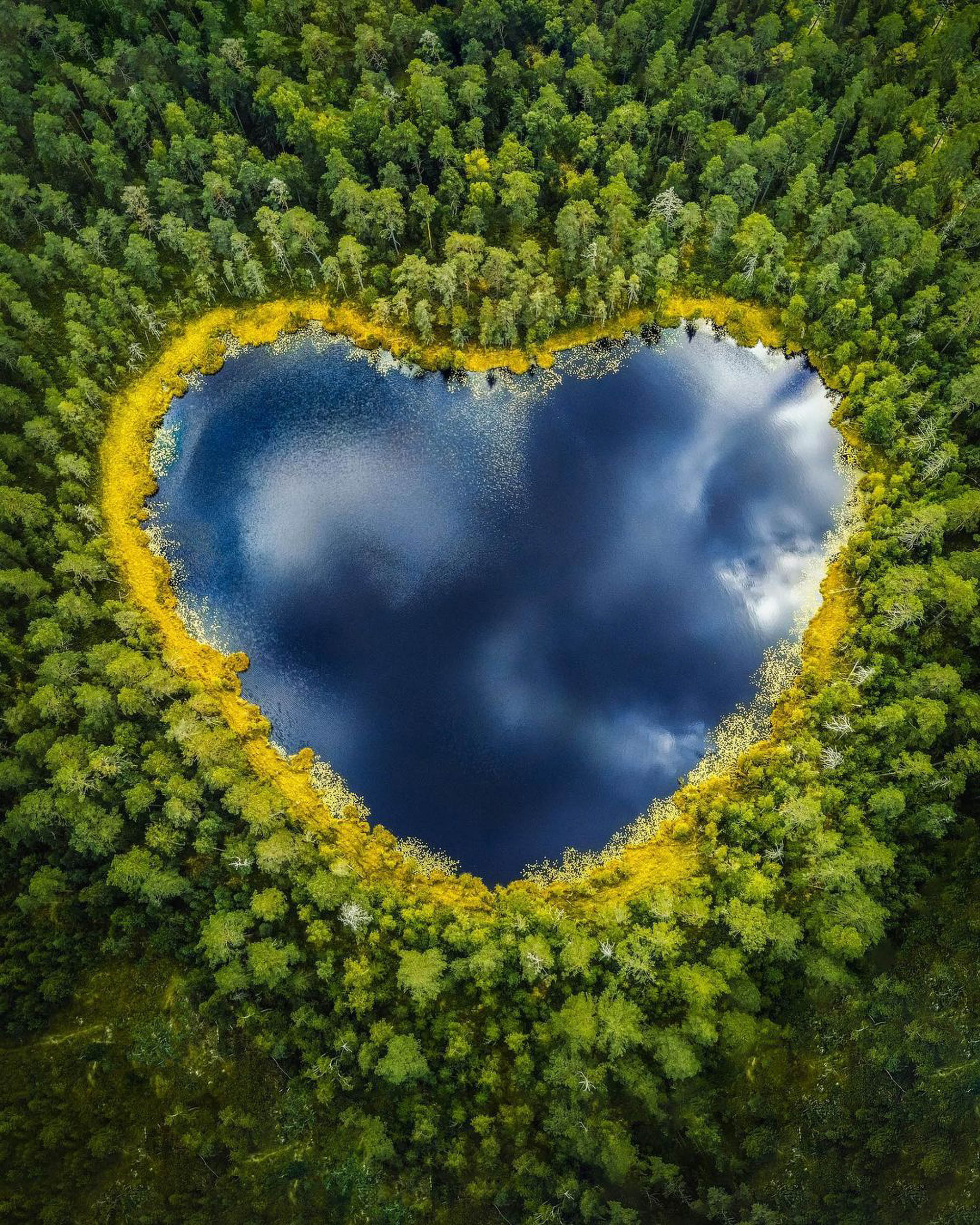 The heart lake in Ostergotland, Sweden photographed by Sophia Bergholm in Summer. Heart-shaped lake in Ostergotland, Sweden